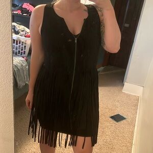 Black Fringe Sleeveless Dress